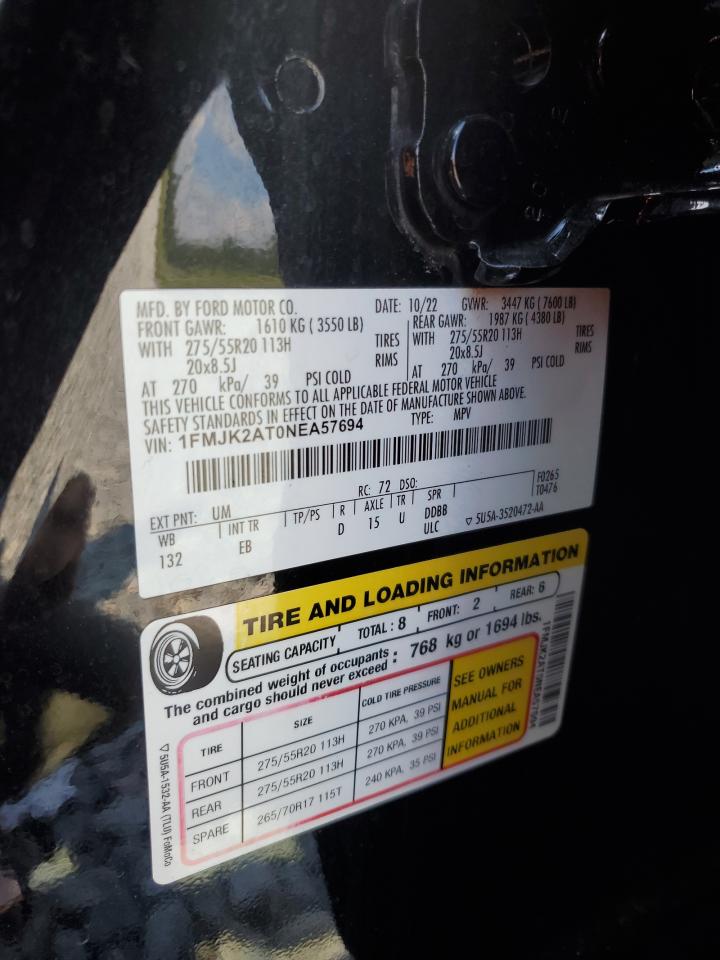 2022 Ford Expedition Max Limited VIN: 1FMJK2AT0NEA57694 Lot: 70848225