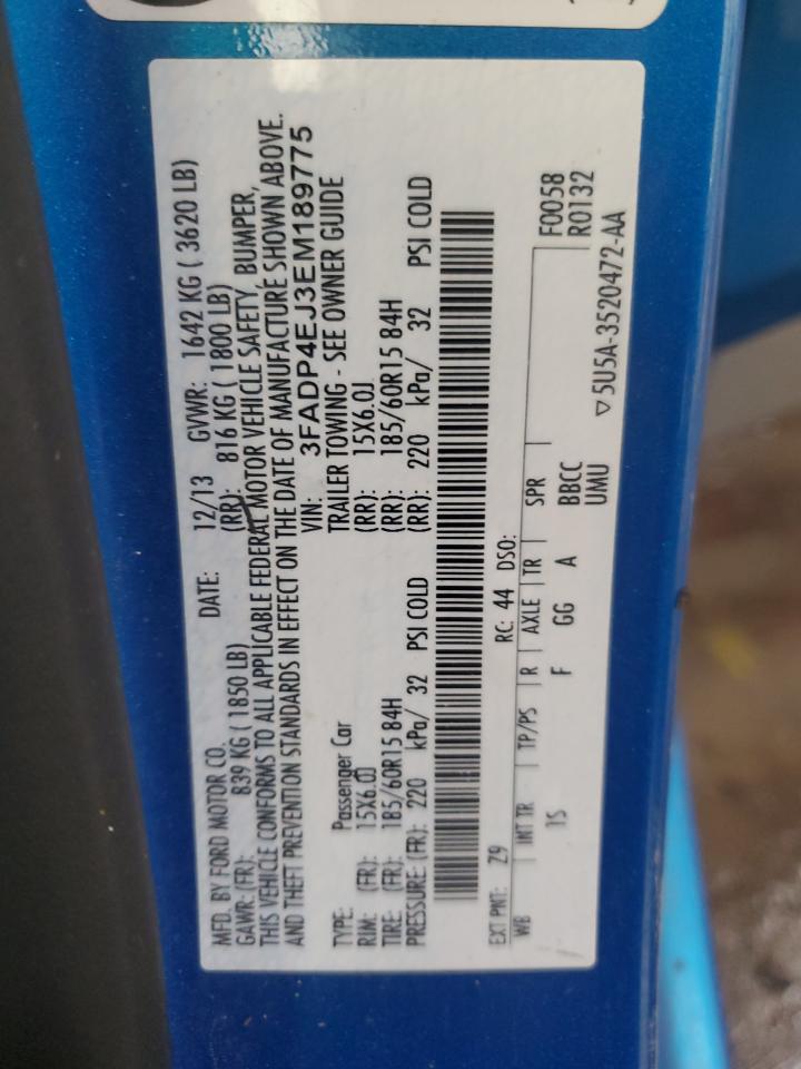 2014 Ford Fiesta Se VIN: 3FADP4EJ3EM189775 Lot: 84279755