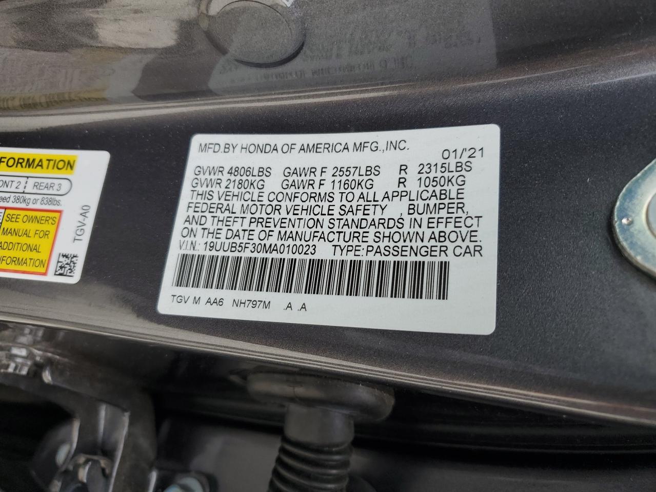 2021 Acura Tlx VIN: 19UUB5F30MA010023 Lot: 81903645