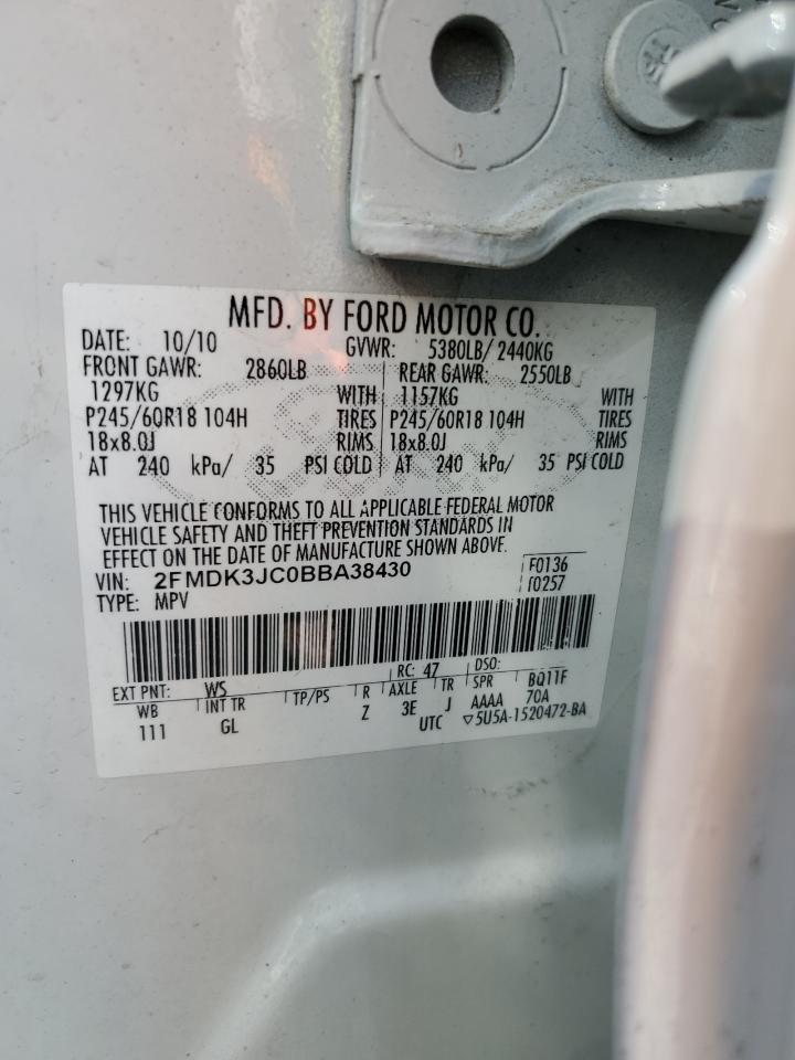 2011 Ford Edge Sel VIN: 2FMDK3JC0BBA38430 Lot: 71362555