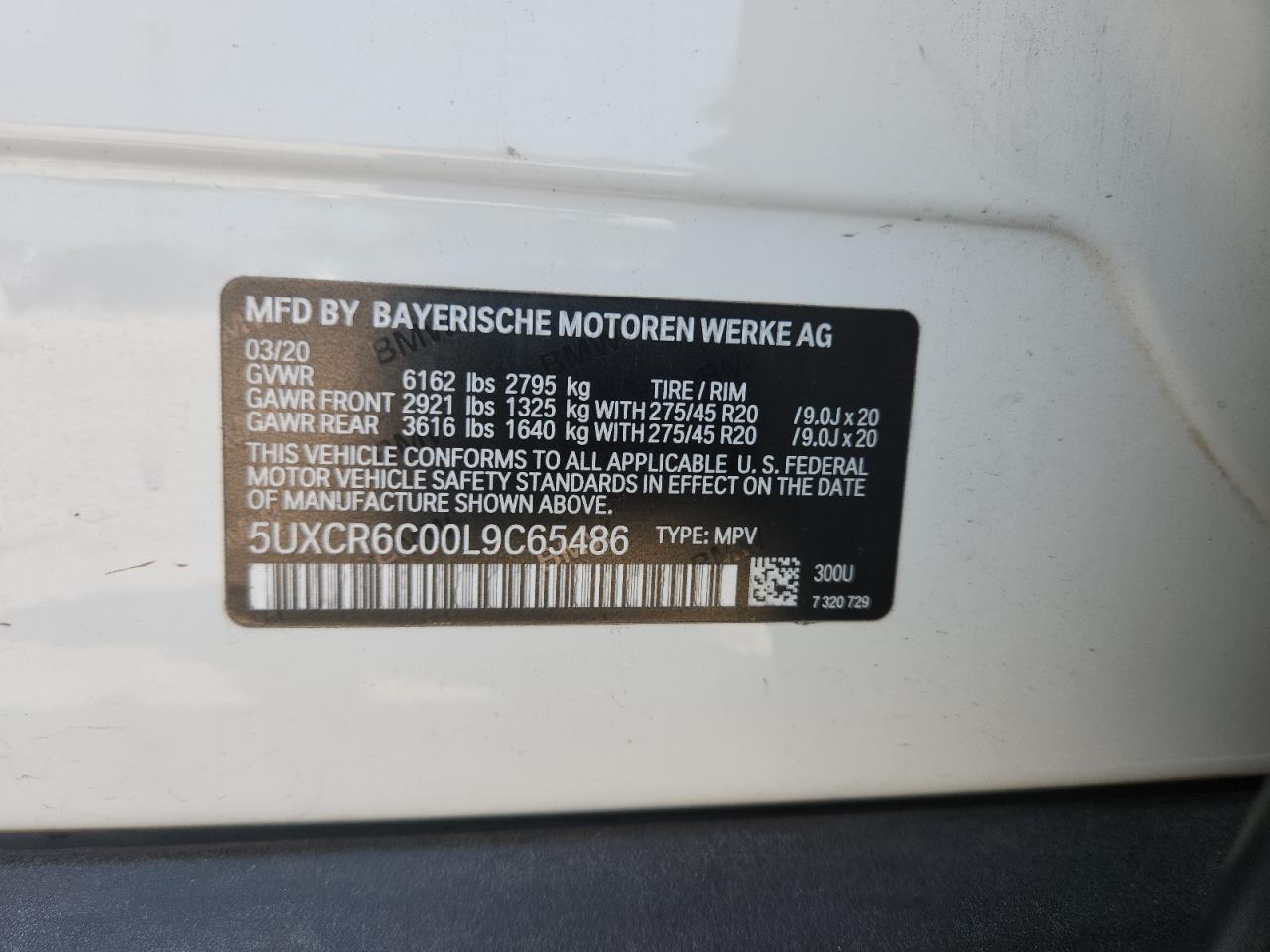 2020 BMW X5 xDrive40I VIN: 5UXCR6C00L9C65486 Lot: 71210475