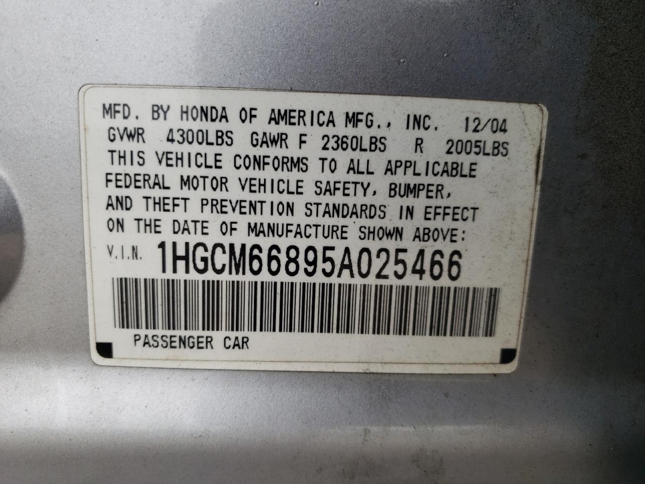 2005 Honda Accord Ex VIN: 1HGCM66895A025466 Lot: 80138655