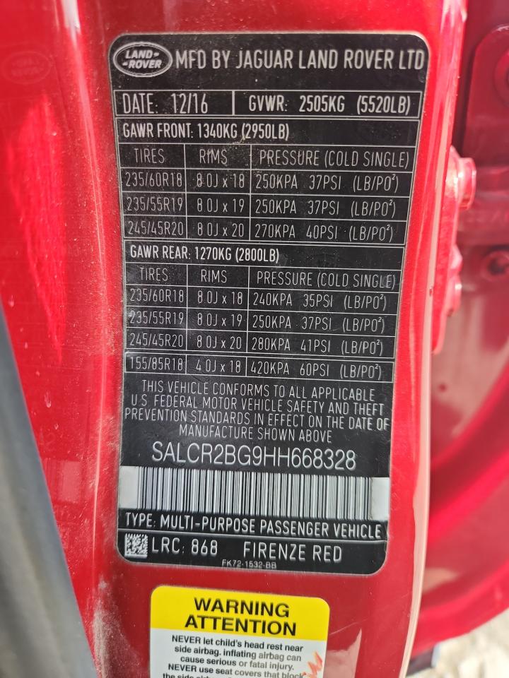 2017 Land Rover Discovery Sport Hse VIN: SALCR2BG9HH668328 Lot: 71615905