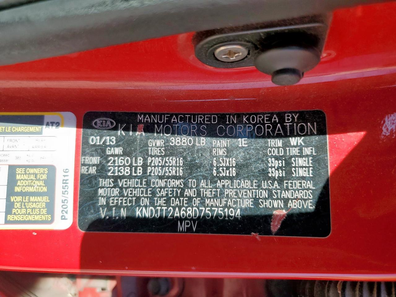 2013 Kia Soul + VIN: KNDJT2A68D7575194 Lot: 70702355