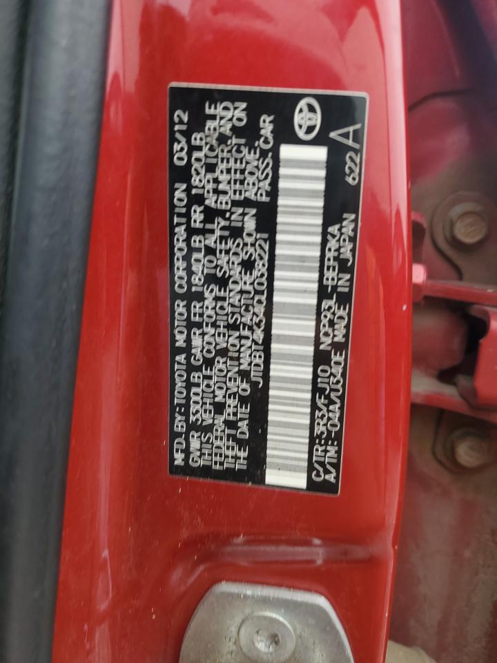 2012 Toyota Yaris VIN: JTDBT4K34CL038221 Lot: 82037095