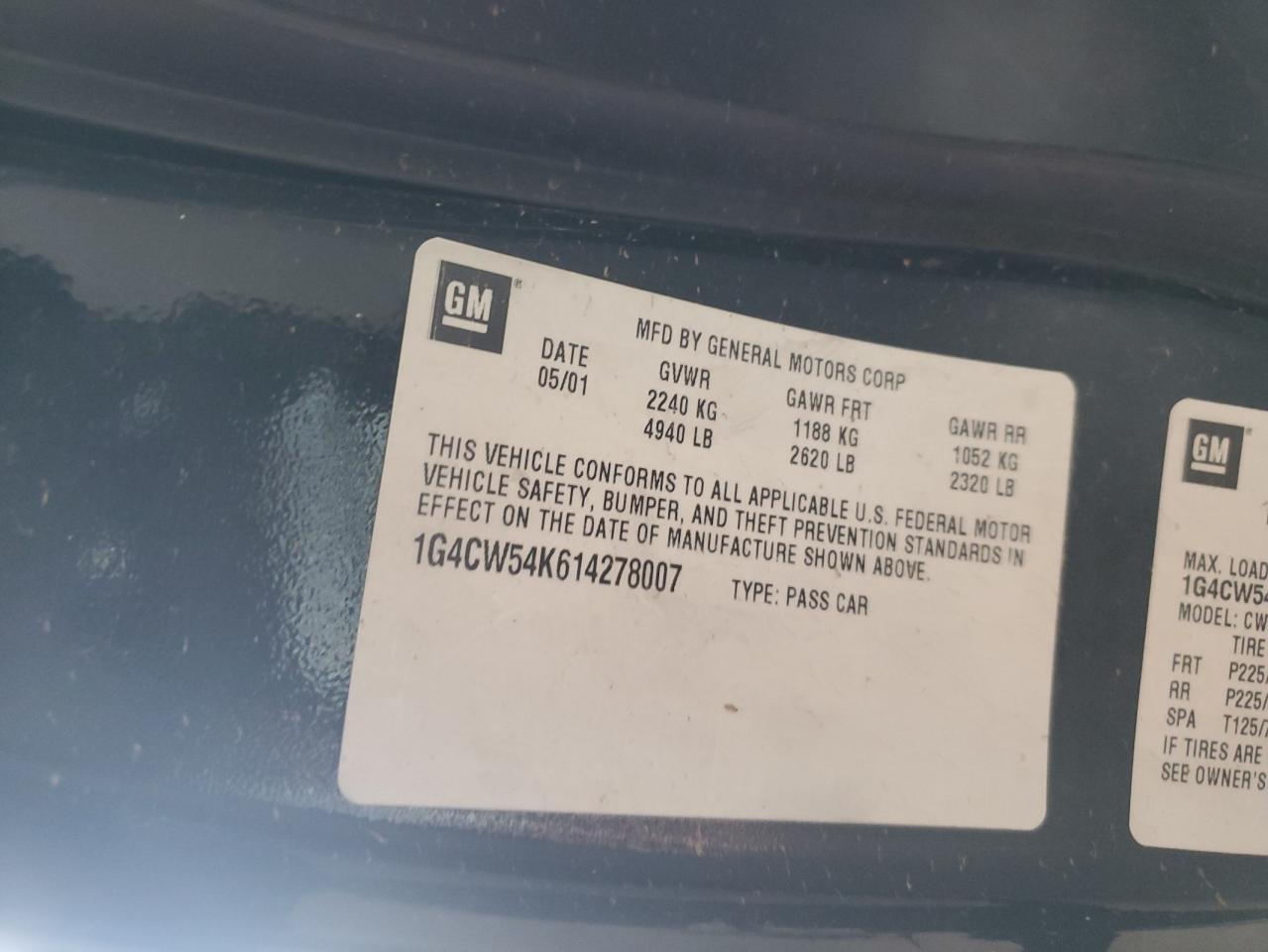 2001 Buick Park Avenue VIN: 1G4CW54K614278007 Lot: 81673395