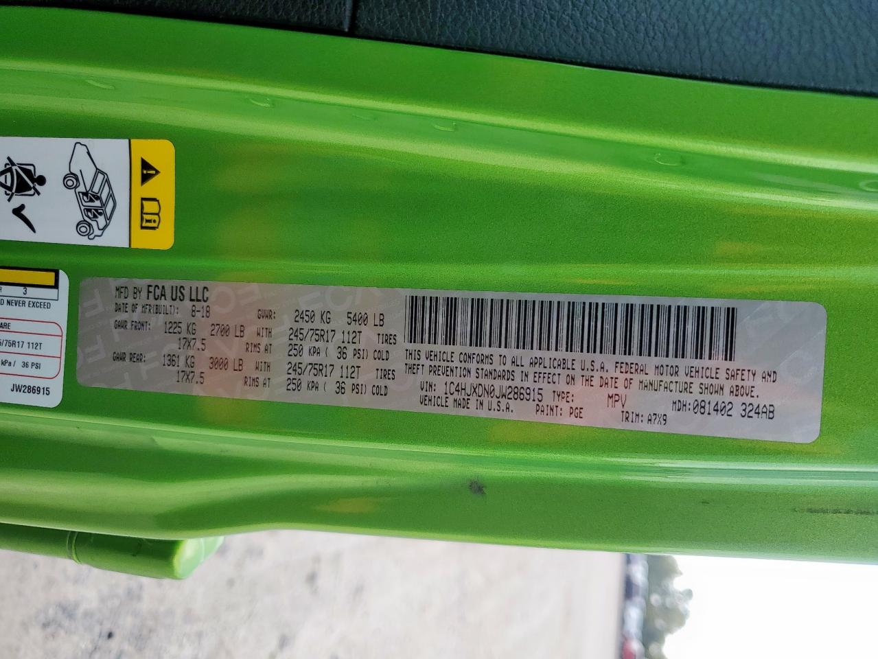 2018 Jeep Wrangler Unlimited Sport VIN: 1C4HJXDN0JW286915 Lot: 84737245