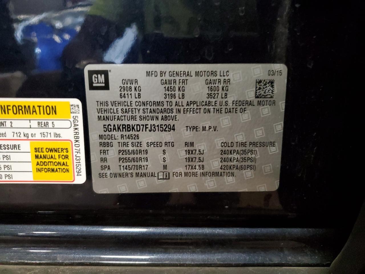 2015 Buick Enclave VIN: 5GAKRBKD7FJ315294 Lot: 81439105