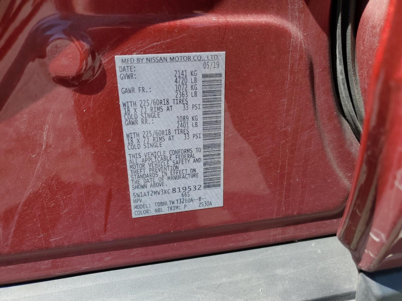 2019 Nissan Rogue S VIN: 5N1AT2MV3KC819532 Lot: 80439285