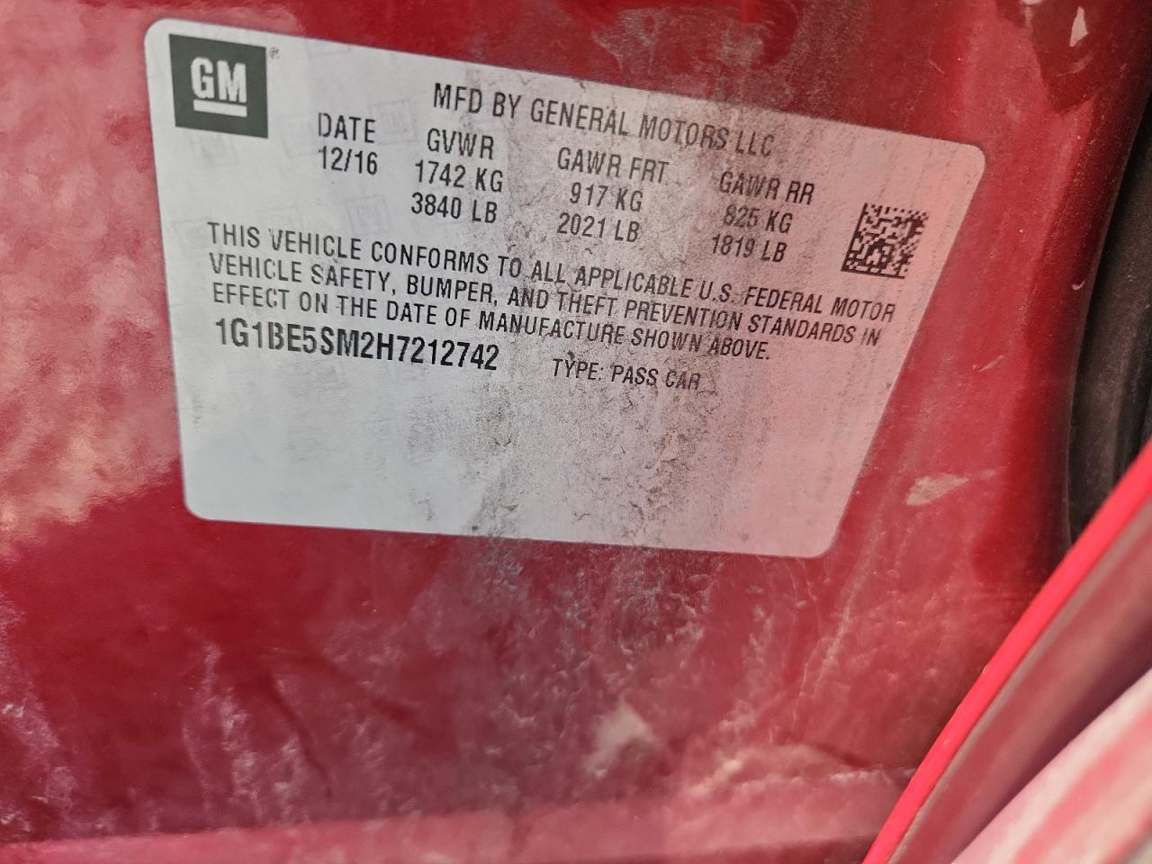 2017 Chevrolet Cruze Lt VIN: 1G1BE5SM2H7212742 Lot: 83837815