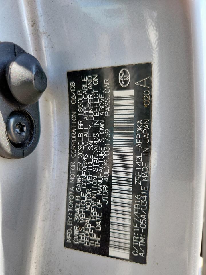 2009 Toyota Corolla Base VIN: JTDBL40E29J031759 Lot: 84239145