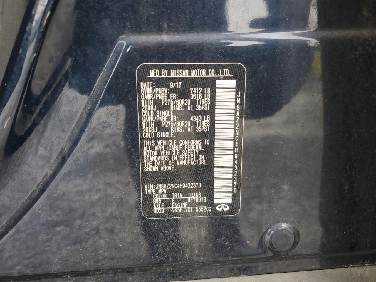 2017 Infiniti Qx80 Base VIN: JN8AZ2NC4H9432370 Lot: 84006175