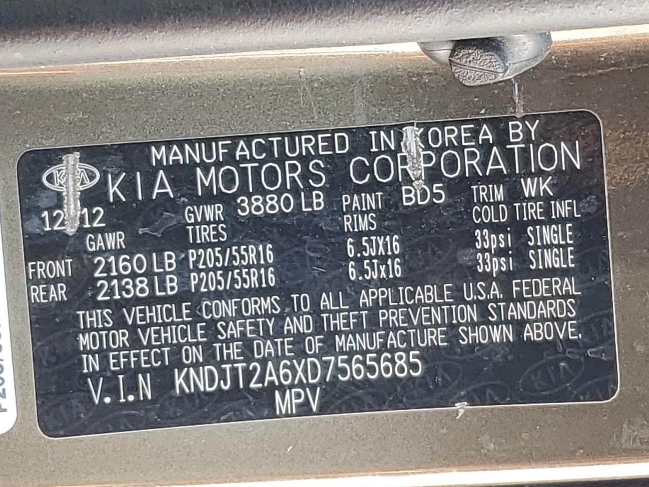 2013 Kia Soul + VIN: KNDJT2A6XD7565685 Lot: 80133775