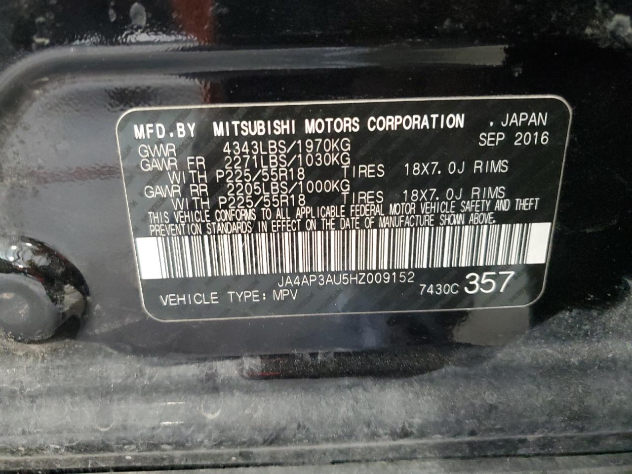 2017 Mitsubishi Outlander Sport Es VIN: JA4AP3AU5HZ009152 Lot: 81024525