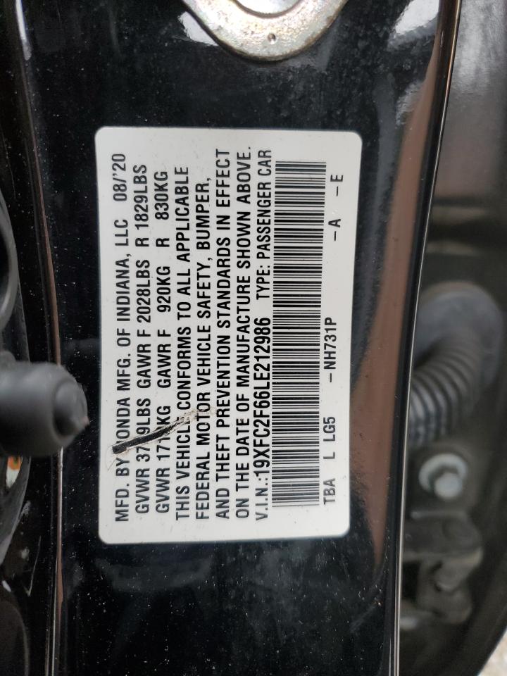 2020 Honda Civic Lx VIN: 19XFC2F66LE212986 Lot: 83859485