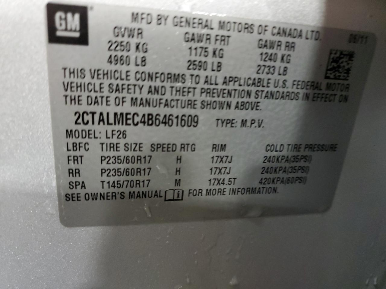 2011 GMC Terrain Sle VIN: 2CTALMEC4B6461609 Lot: 81669605