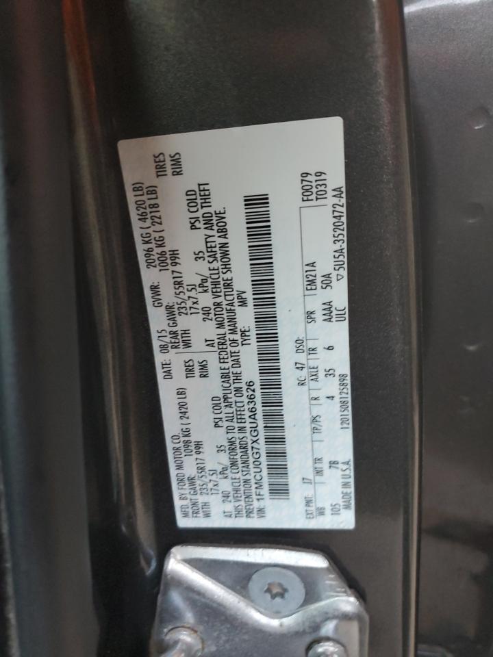 2016 Ford Escape Se VIN: 1FMCU0G7XGUA63626 Lot: 81004095