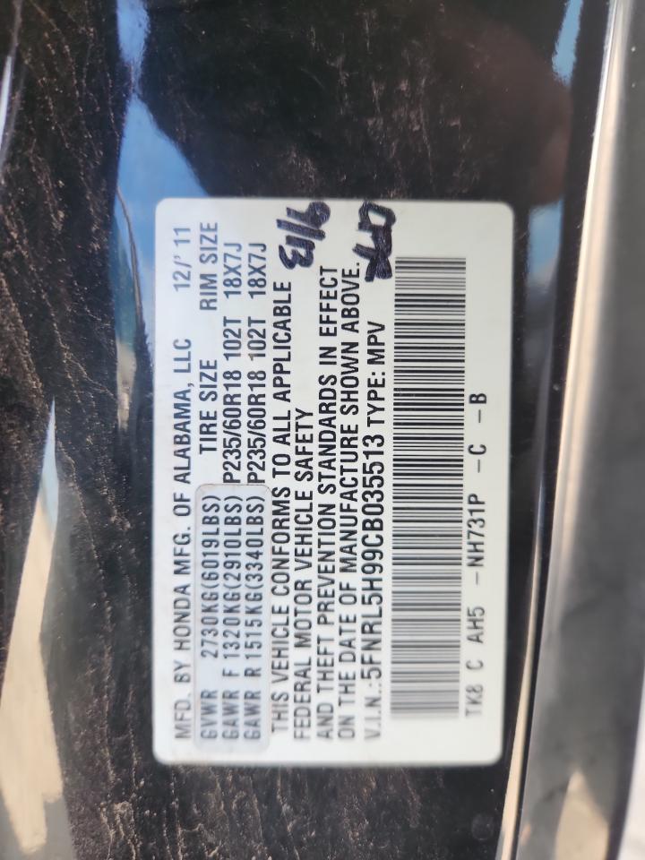 2012 Honda Odyssey Touring VIN: 5FNRL5H99CB035513 Lot: 81400295