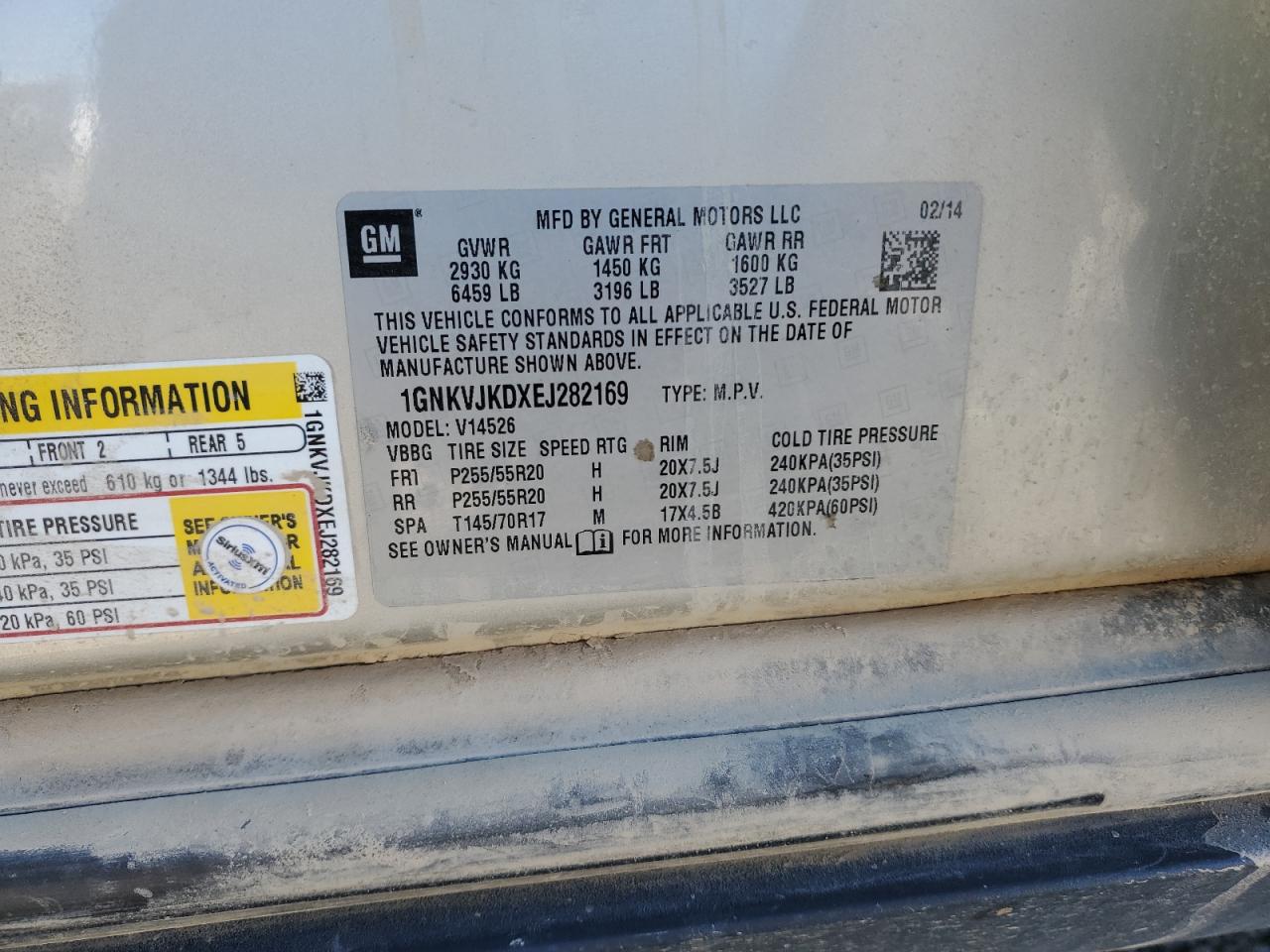 2014 Chevrolet Traverse Ltz VIN: 1GNKVJKDXEJ282169 Lot: 81491715