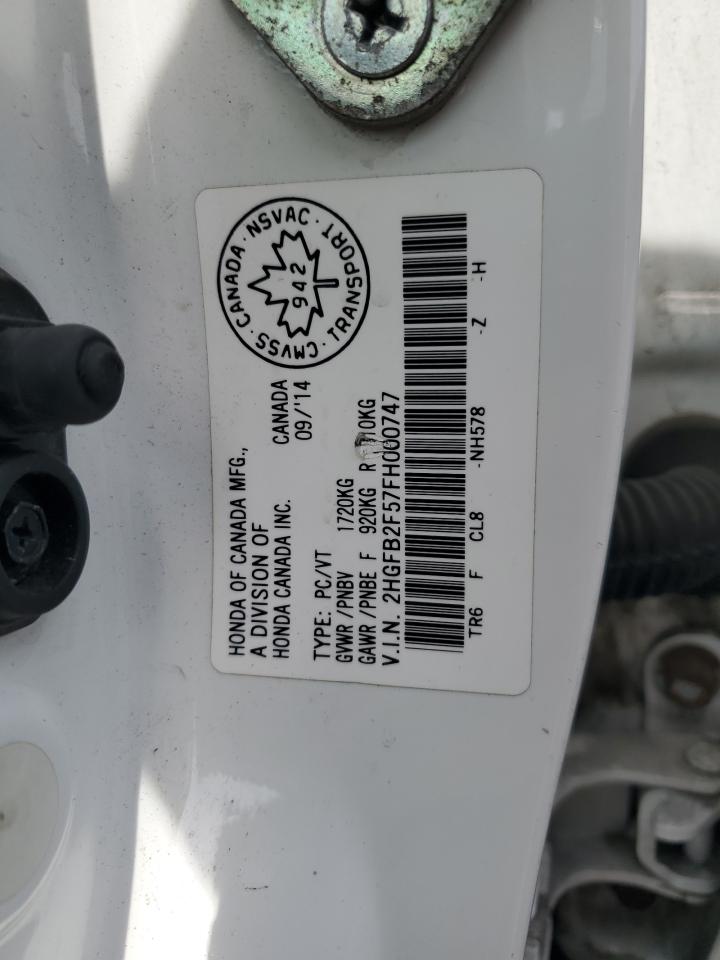 2015 Honda Civic Lx VIN: 2HGFB2F57FH000747 Lot: 80360025