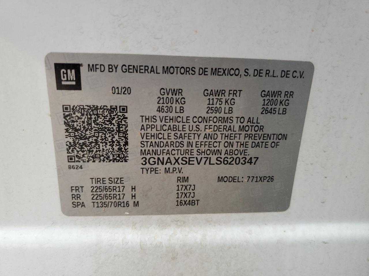 2020 Chevrolet Equinox Ls VIN: 3GNAXSEV7LS620347 Lot: 83989345