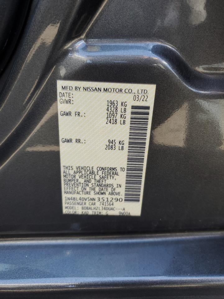 2022 Nissan Altima Sv VIN: 1N4BL4DV5NN351290 Lot: 80964765