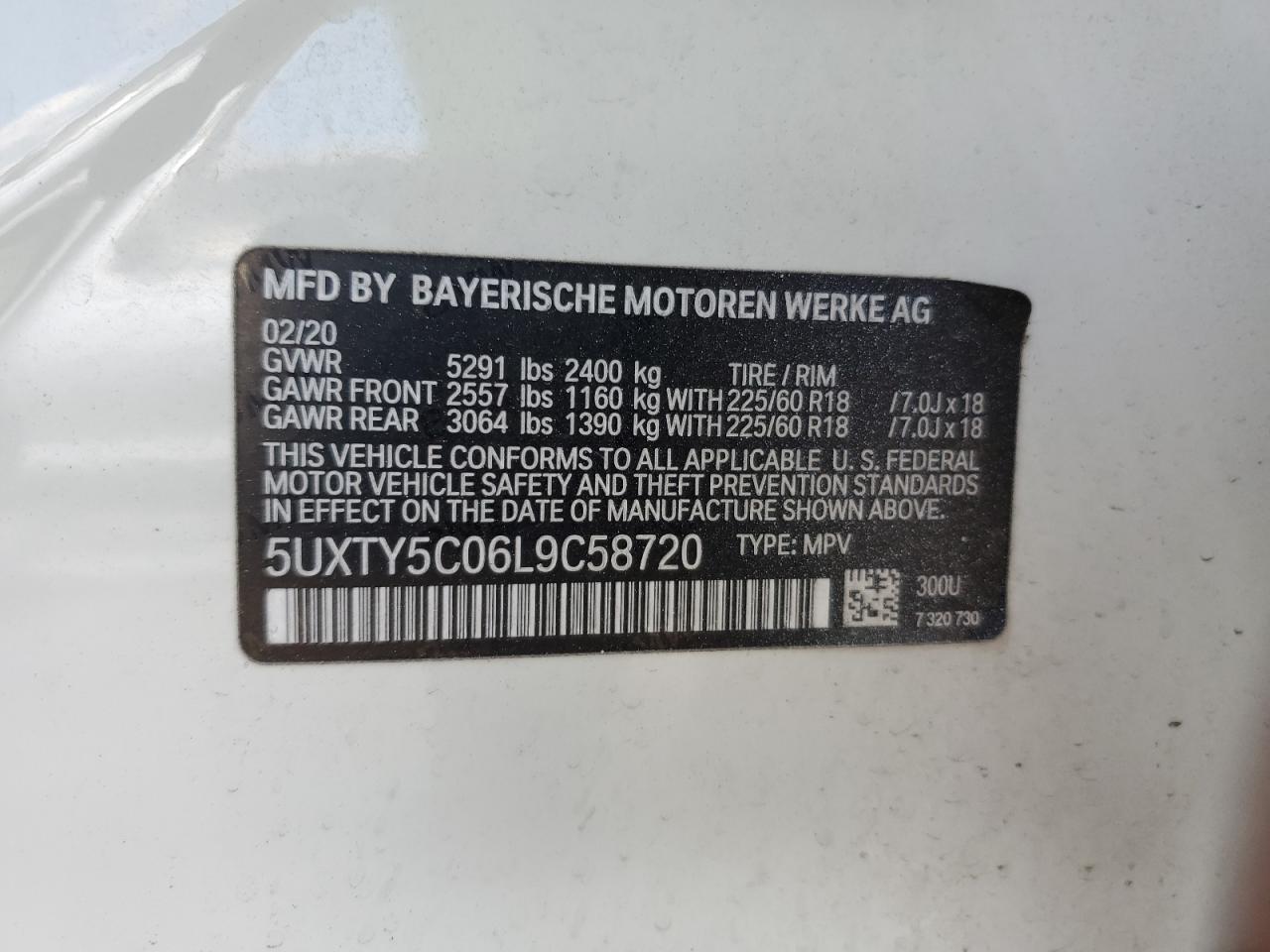 2020 BMW X3 xDrive30I VIN: 5UXTY5C06L9C58720 Lot: 81515415