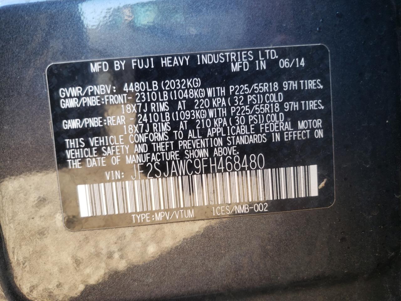 2015 Subaru Forester 2.5I Touring VIN: JF2SJAWC9FH468480 Lot: 71448815