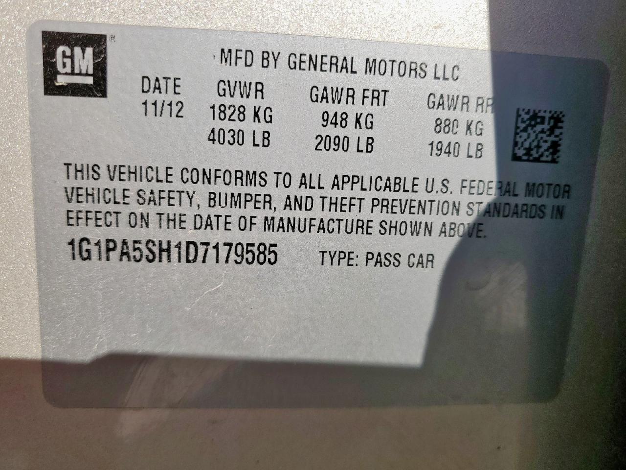 2013 Chevrolet Cruze Ls VIN: 1G1PA5SH1D7179585 Lot: 81141465