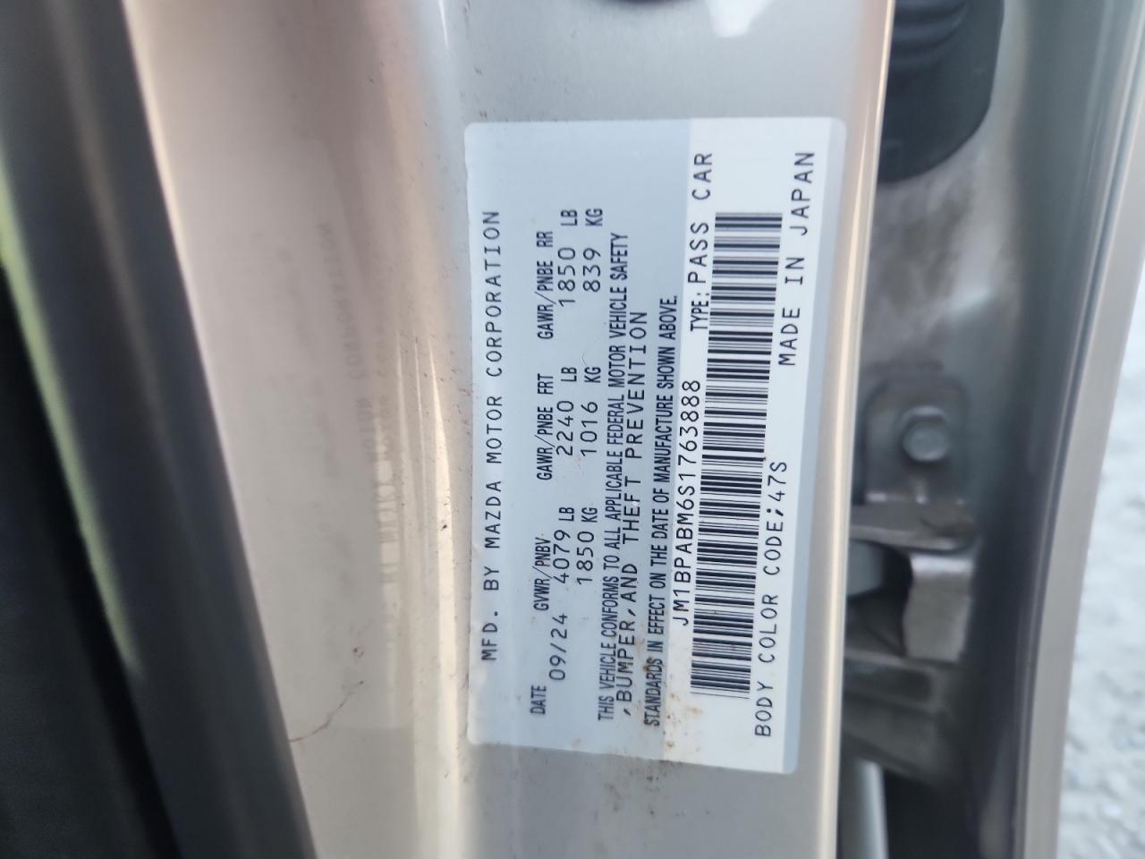 2025 Mazda 3 Select Sport VIN: JM1BPABM6S1763888 Lot: 80911825