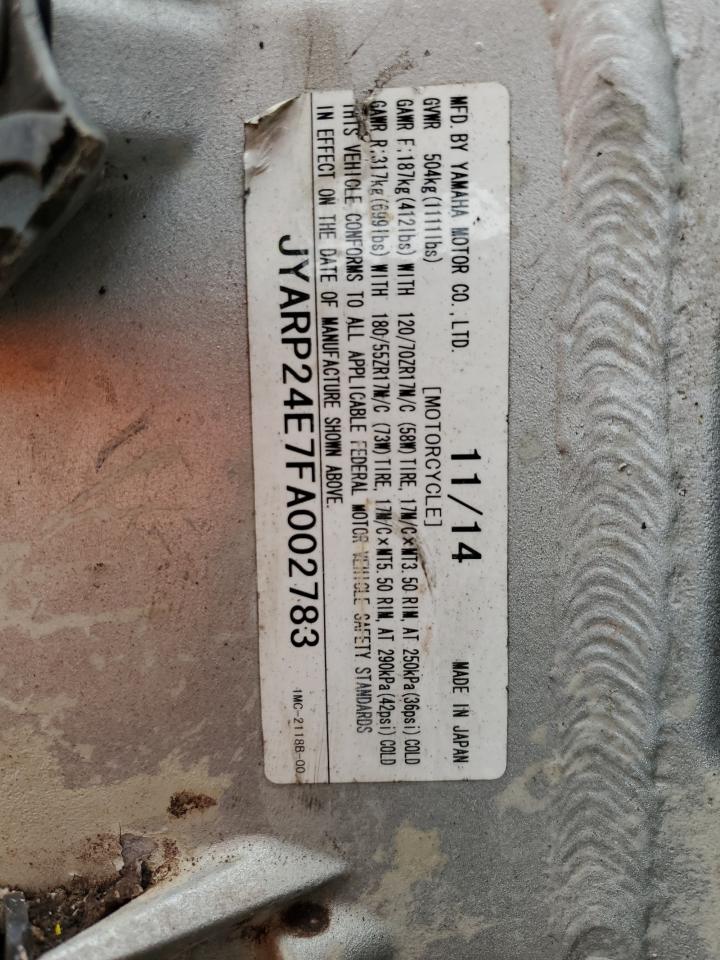 2015 Yamaha Fjr1300 A VIN: JYARP24E7FA002783 Lot: 71914035