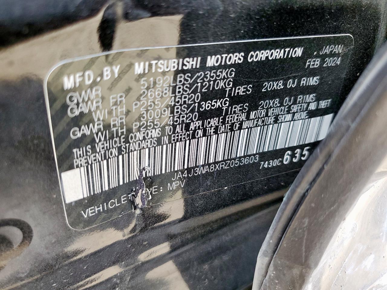 2024 Mitsubishi Outlander Sel VIN: JA4J3WA8XRZ053603 Lot: 83758295