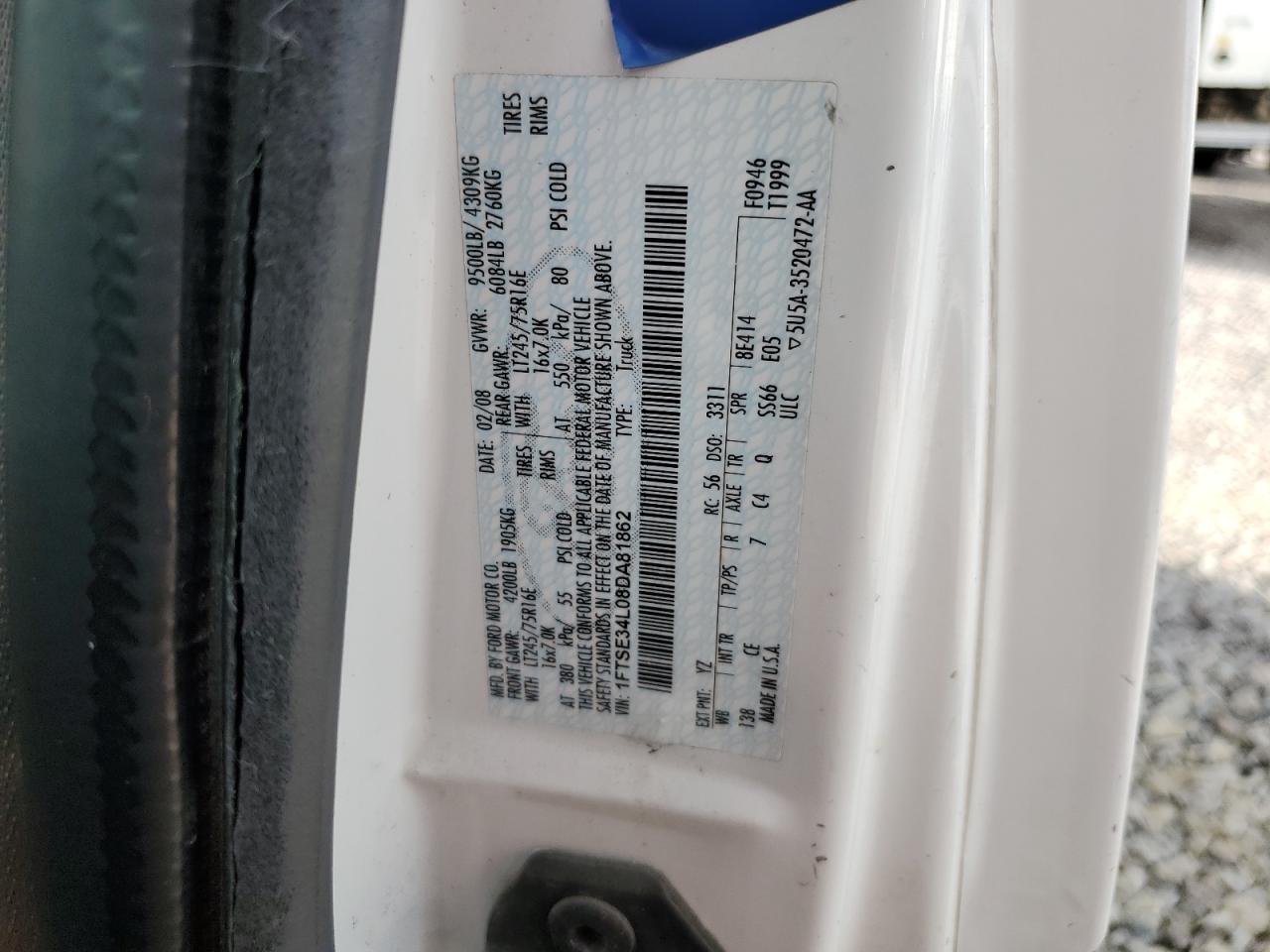 2008 Ford Econoline E350 Super Duty Van VIN: 1FTSE34L08DA81862 Lot: 72054125