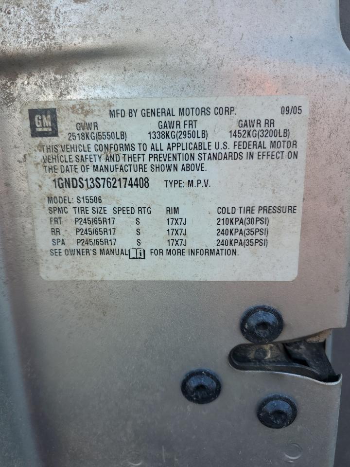 2006 Chevrolet Trailblazer Ls VIN: 1GNDS13S762174408 Lot: 71451195