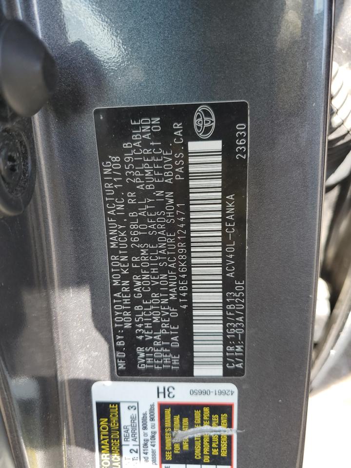 2009 Toyota Camry Base VIN: 4T4BE46K89R124471 Lot: 72025375