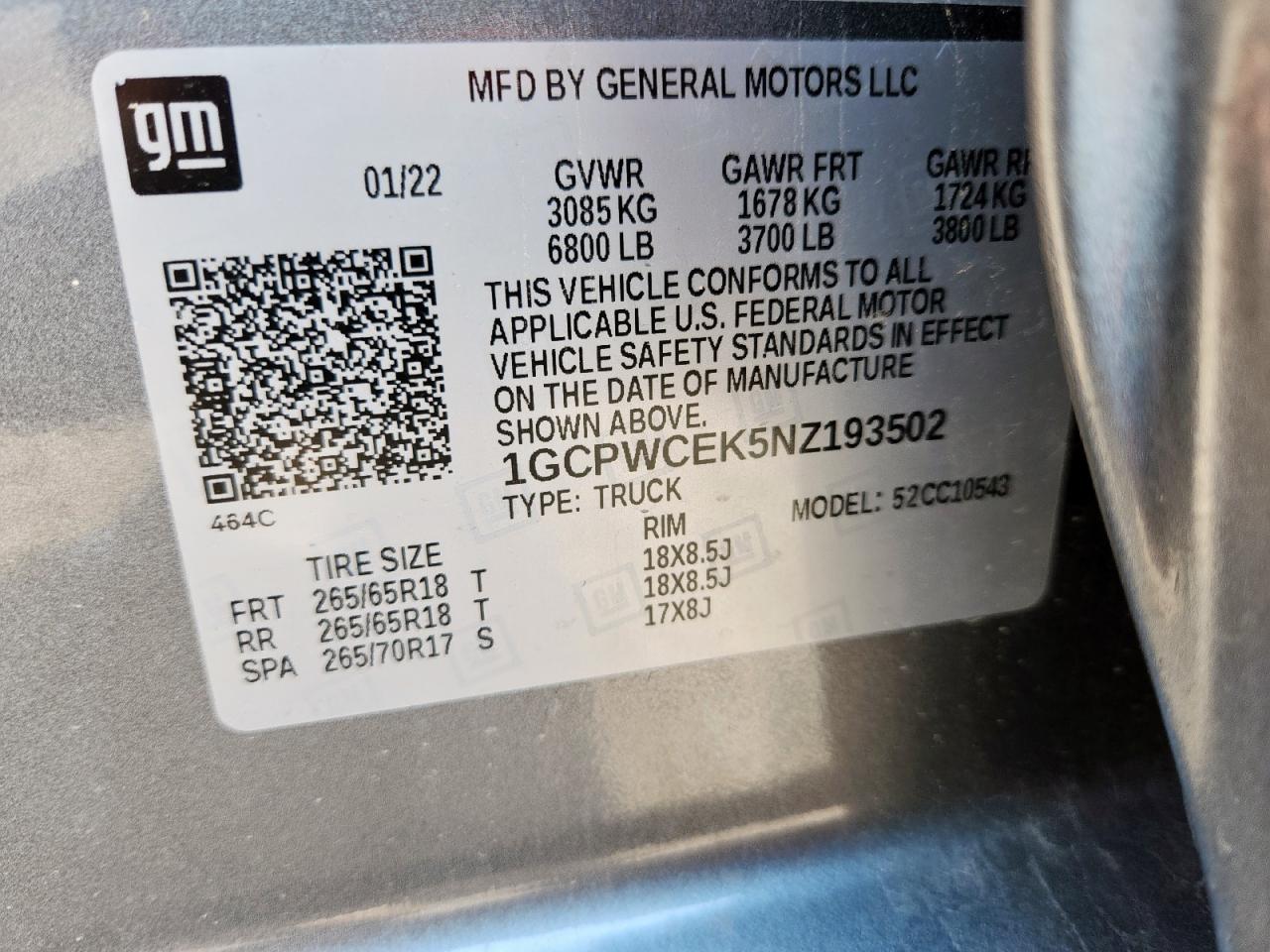 2022 Chevrolet Silverado Ltd C1500 Lt VIN: 1GCPWCEK5NZ193502 Lot: 80722105
