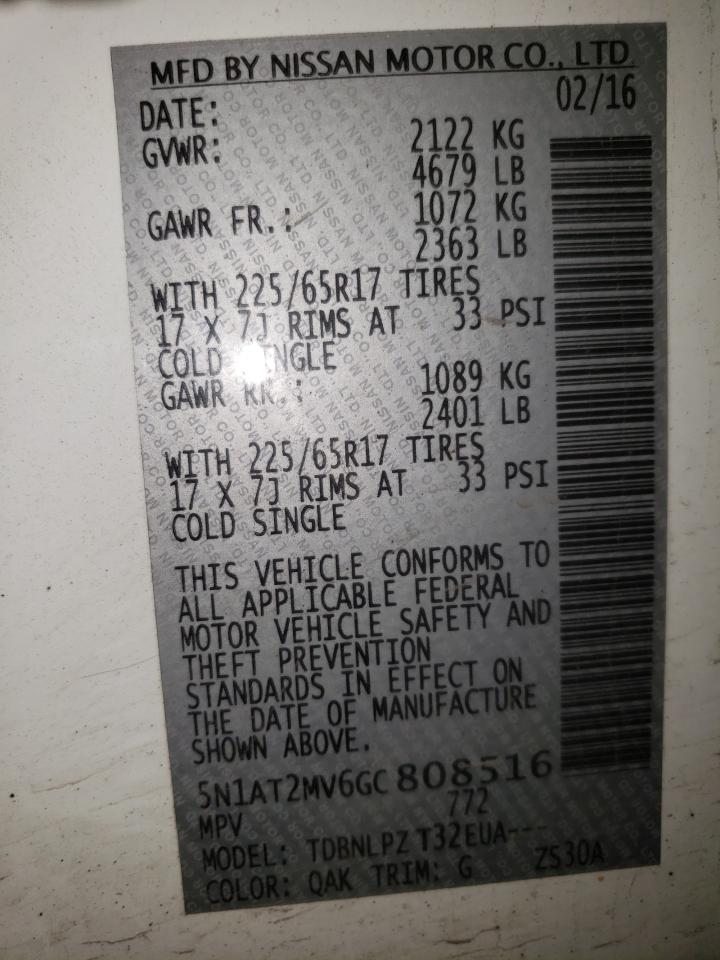 2016 Nissan Rogue S VIN: 5N1AT2MV6GC808516 Lot: 84004955