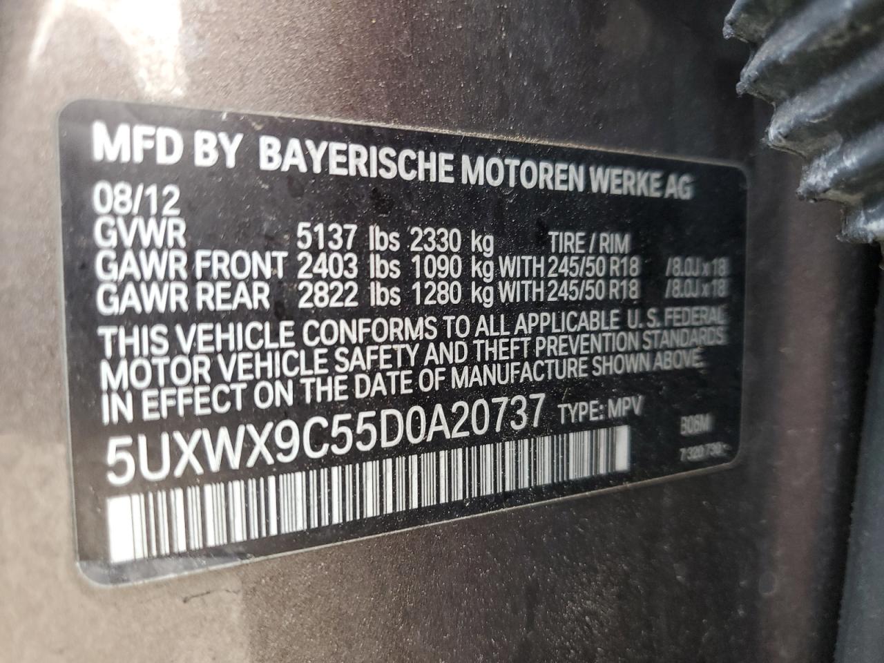 2013 BMW X3 xDrive28I VIN: 5UXWX9C55D0A20737 Lot: 71052425