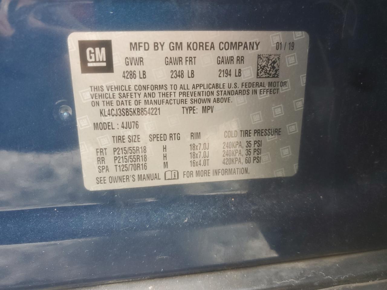 2019 Buick Encore VIN: KL4CJ3SB5KB854221 Lot: 84197685