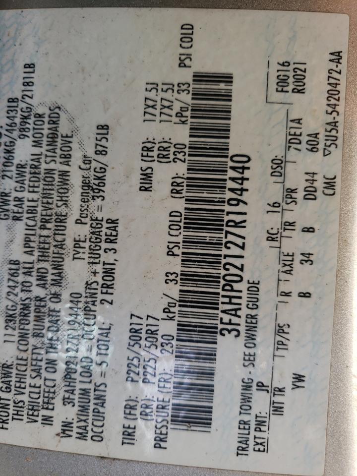 2007 Ford Fusion Sel VIN: 3FAHP02127R194440 Lot: 80185125