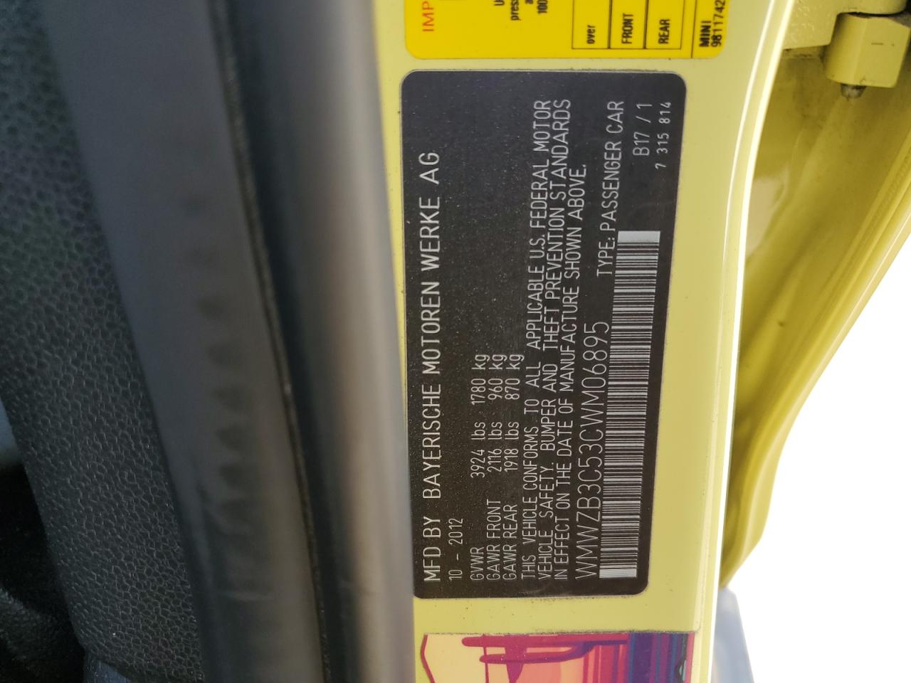 2012 Mini Cooper Countryman VIN: WMWZB3C53CWM06895 Lot: 84225815