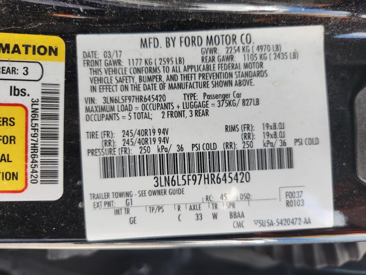 2017 Lincoln Mkz Reserve VIN: 3LN6L5F97HR645420 Lot: 70551905