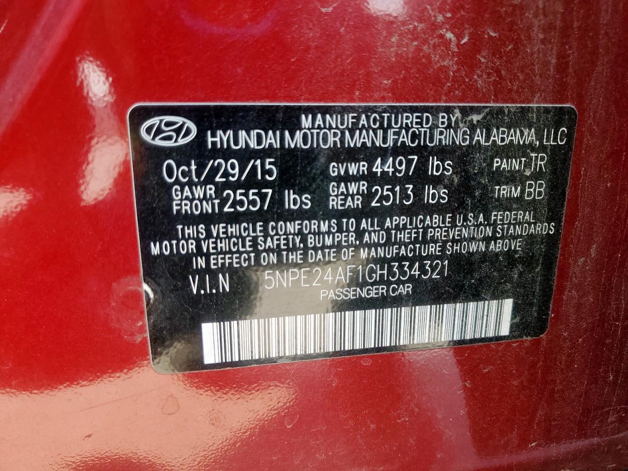 2016 Hyundai Sonata Se VIN: 5NPE24AF1GH334321 Lot: 69462965