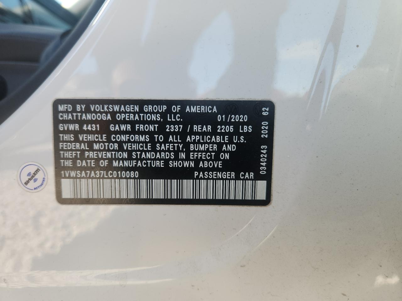 2020 Volkswagen Passat Se VIN: 1VWSA7A37LC010080 Lot: 71739825