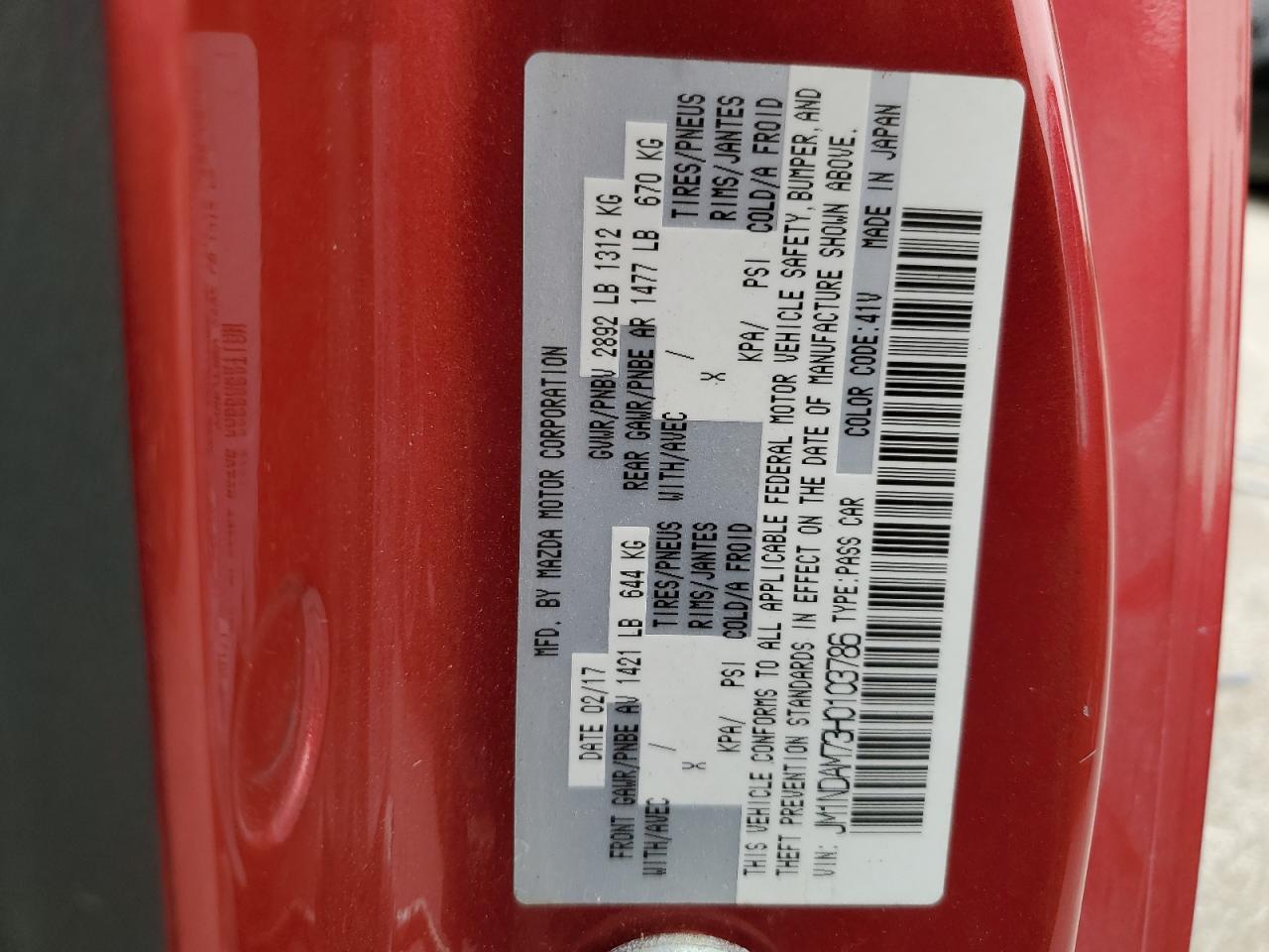 2017 Mazda Mx-5 Miata Grand Touring VIN: JM1NDAM73H0103786 Lot: 81486845