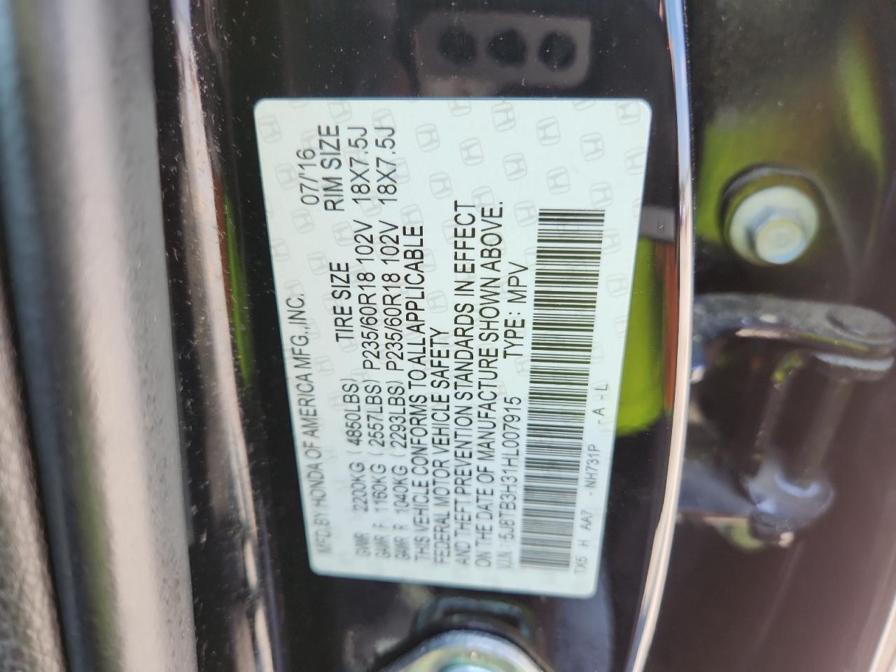 2017 Acura Rdx VIN: 5J8TB3H31HL007915 Lot: 70358795