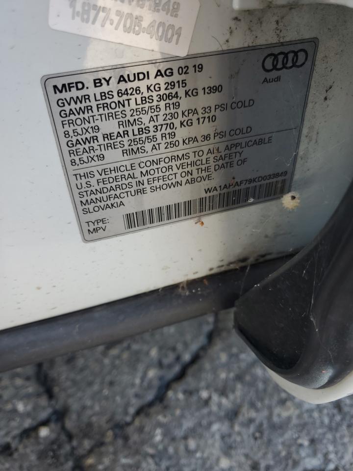 2019 Audi Q7 Premium VIN: WA1AHAF79KD033849 Lot: 84813885