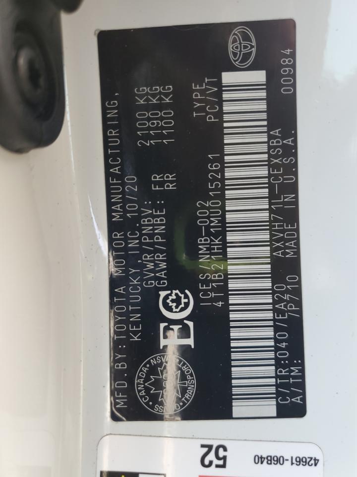 2021 Toyota Camry Xle VIN: 4T1B21HK1MU015261 Lot: 80254325