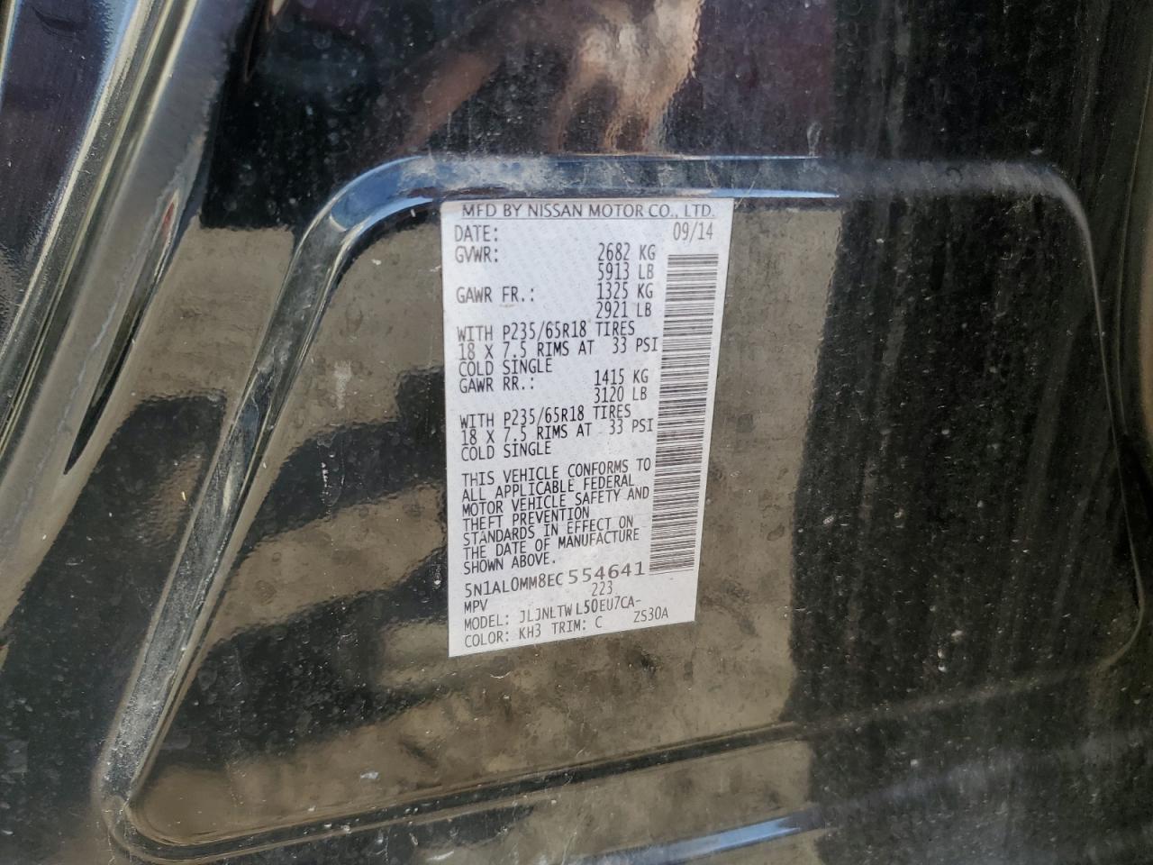 2014 Infiniti Qx60 VIN: 5N1AL0MM8EC554641 Lot: 84703105