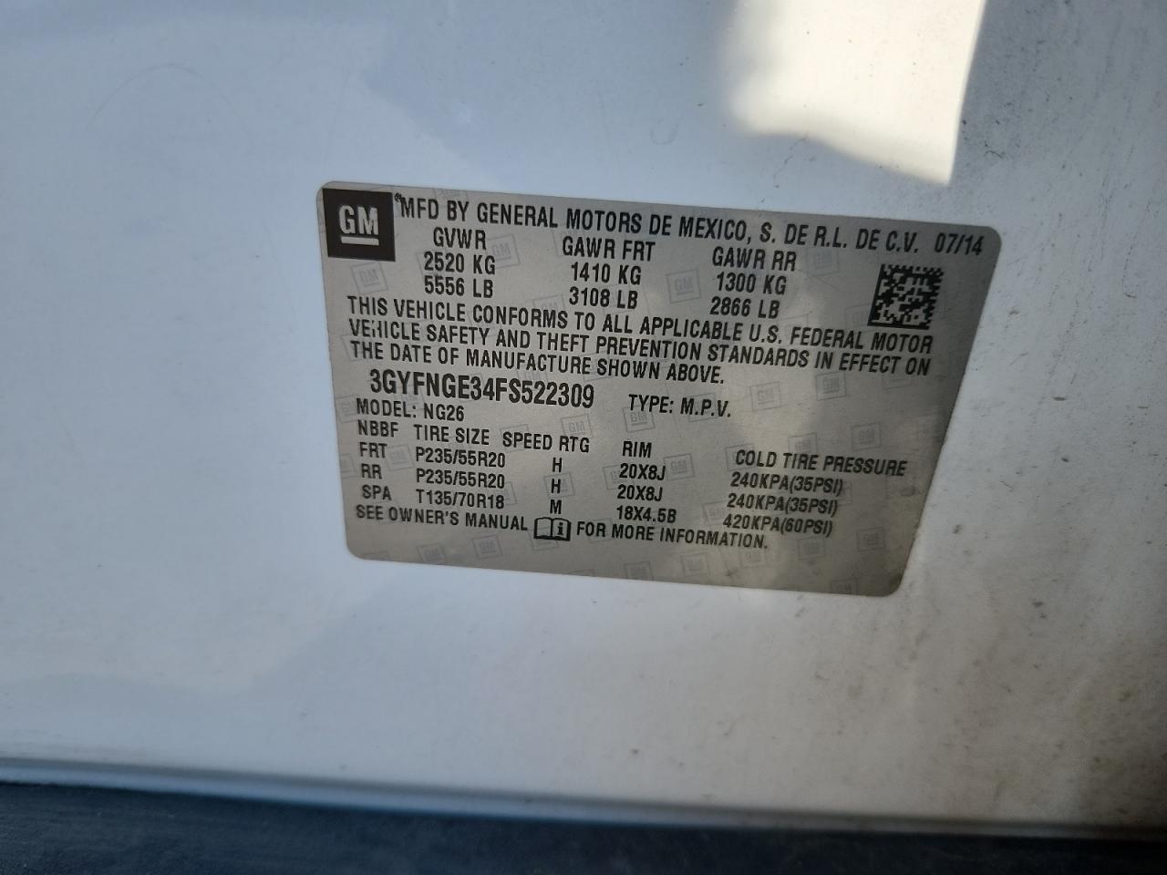 2015 Cadillac Srx Premium Collection VIN: 3GYFNGE34FS522309 Lot: 71463435